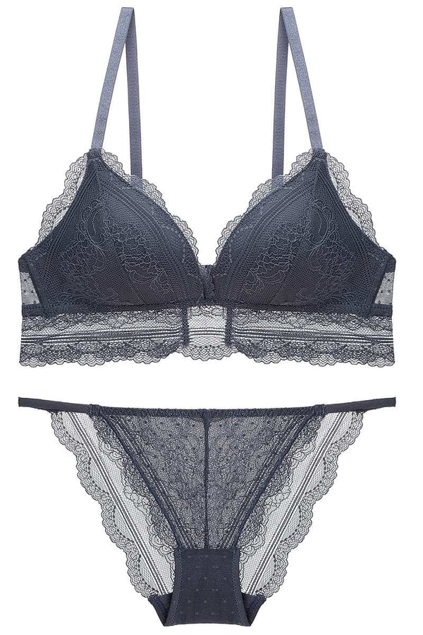 Vintage Triangle Burnt Yellow Lace Lingerie Set
