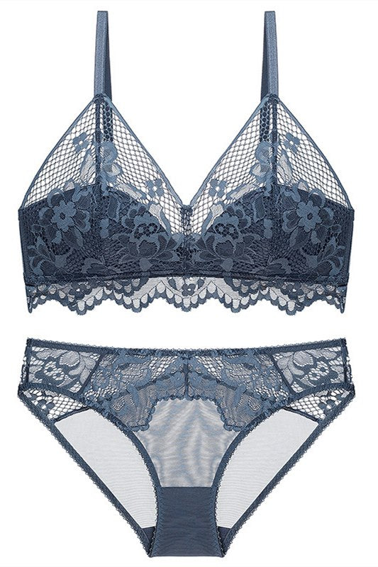 Sexy Triangle Navy Blue Lace Lingerie Set – FancyVestido