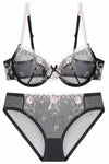 Elegant Illusion Pink Floral Lace Lingerie Set with Appliques