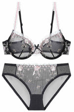 Elegant Illusion Pink Floral Lace Lingerie Set with Appliques