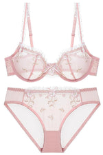 Elegant Illusion Pink Floral Lace Lingerie Set with Appliques