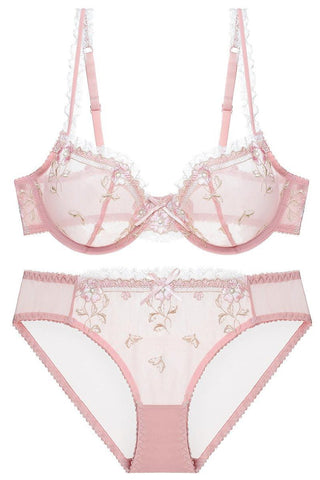 Elegant Illusion Pink Floral Lace Lingerie Set with Appliques – FancyVestido