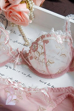 Elegant Illusion Pink Floral Lace Lingerie Set with Appliques