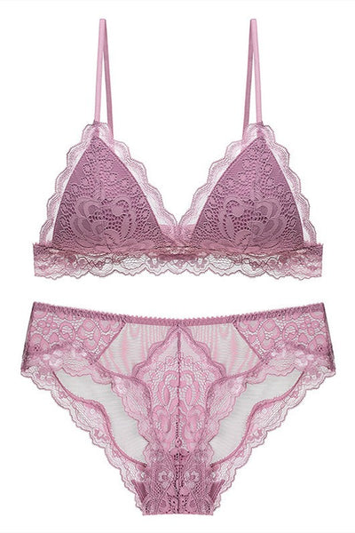 Triangle Lilac Lace Lingerie Set