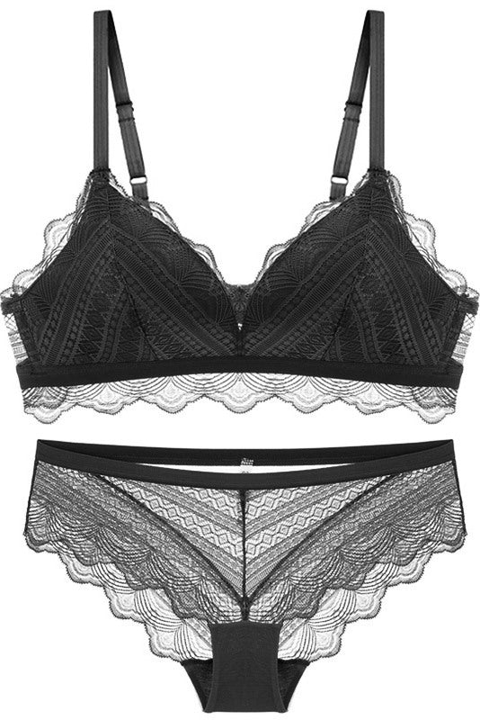 Triangle Navy Blue Lace Lingerie Set