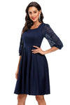 Square Neck Navy Blue Short Party Dress with Long Sleeves