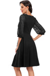 Square Neck Navy Blue Short Party Dress with Long Sleeves