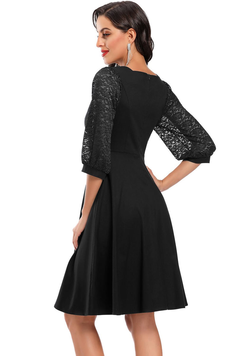 Square Neck Navy Blue Short Party Dress with Long Sleeves