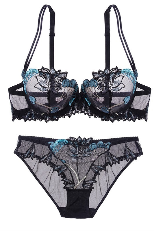 Cute Illusion Light Blue Lingerie Set with Appliques