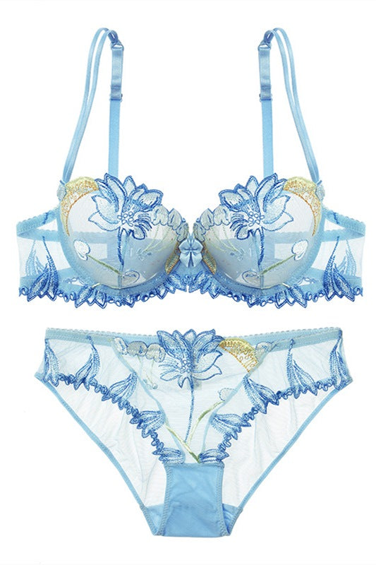 Cute Illusion Light Blue Lingerie Set with Appliques – FancyVestido