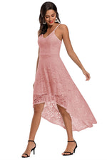 Spaghetti Straps Hi-Low White Lace Party Dress