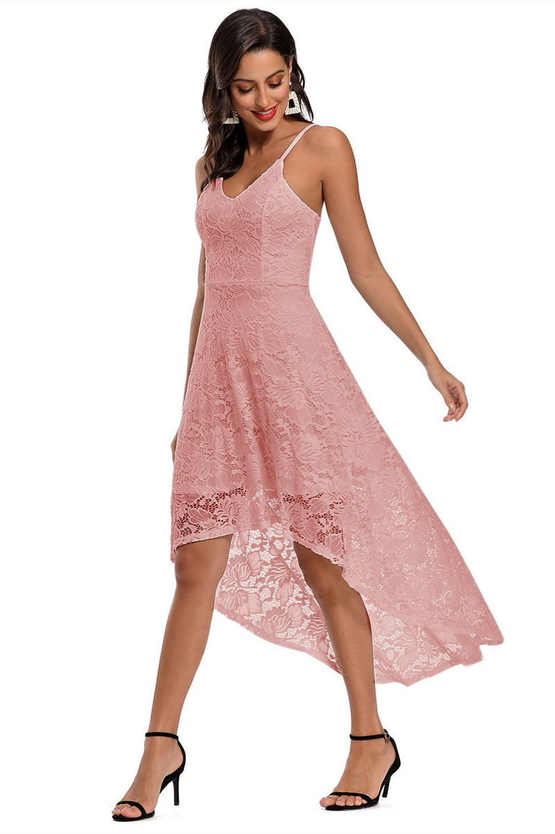 Spaghetti Straps Hi-Low White Lace Party Dress