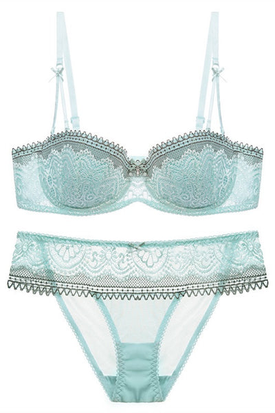 1/2 Cup Sexy Mint Green Lace Lingerie Set