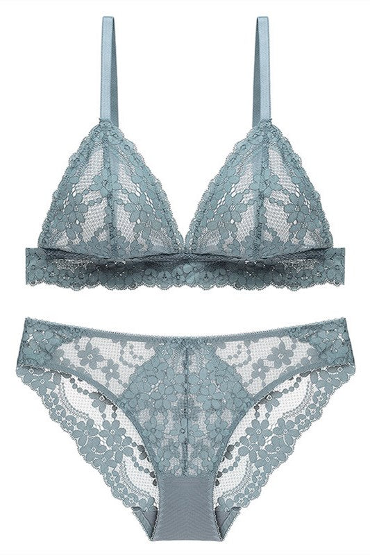 Triangle Blue Sage Lace Lingerie Set