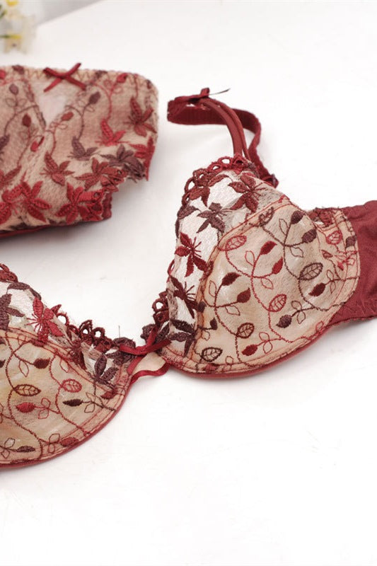 Sexy Embroidered Red Lingerie Set