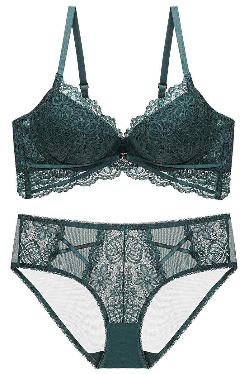 Dark Green Lace Lingerie Set