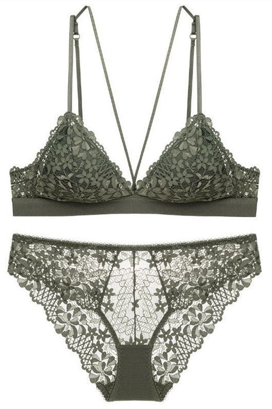 Sexy Triangle Lilac Lace Lingerie Set