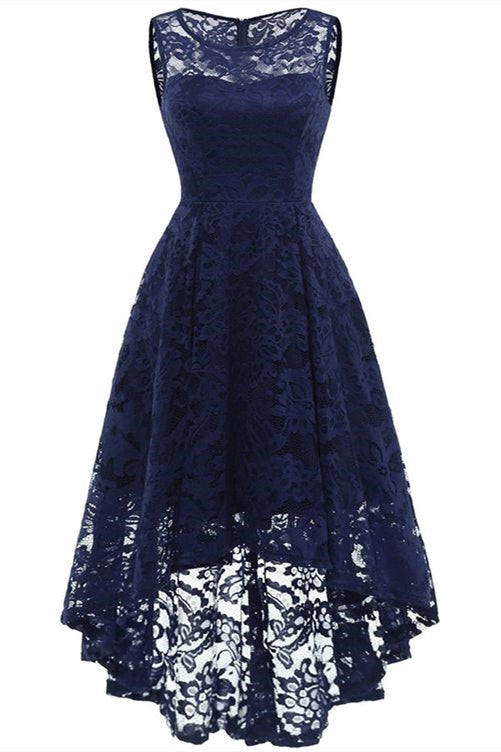 High Low Dark Blue Lace Mother of the Bride Dress FancyVestido High Low Dark Blue Lace Mother of the Bride Dress FancyVestido