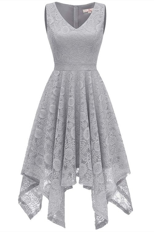 Asymmetrical Silver Lace Mother of the Bride Dress FancyVestido Asymmetrical Silver Lace Mother of the Bride Dress FancyVestido