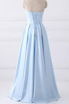Elegant Beaded Pockets Strapless Baby Blue Long Prom Dress