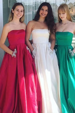 Elegant Beaded Pockets Strapless Baby Blue Long Prom Dress