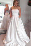 Elegant Beaded Pockets Strapless Baby Blue Long Prom Dress
