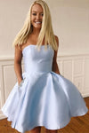 Strapless White Homecoming Dress with Beaded Pockets