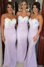 Mermaid Straps Pale Lavender Bridesmaid Dress with Appliques