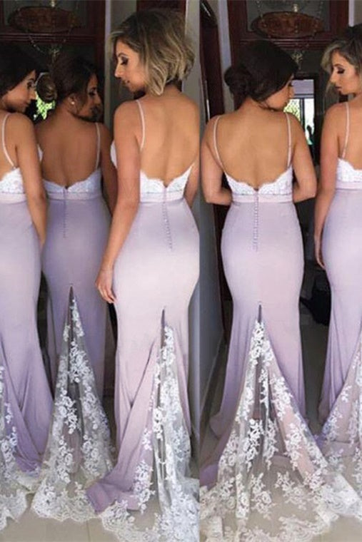 Mermaid Straps Pale Lavender Bridesmaid Dress with Appliques