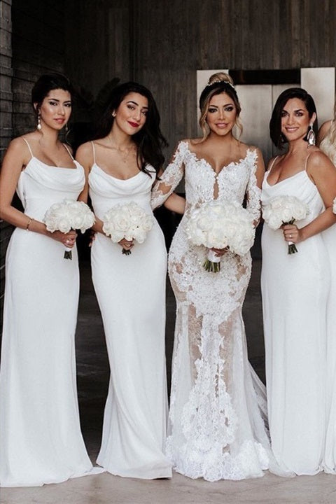 Cowl Neck Mermaid White Chiffon Bridesmaid Dress FancyVestido Cowl Neck Mermaid White Chiffon Bridesmaid Dress FancyVestido
