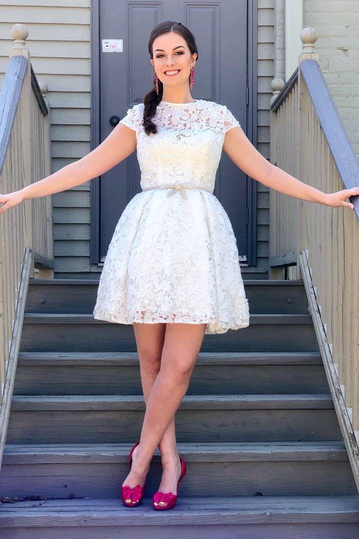 Elegant Cap Sleeves Short White Lace Homecoming Dress FancyVestido Elegant Cap Sleeves Short White Lace Homecoming Dress FancyVestido
