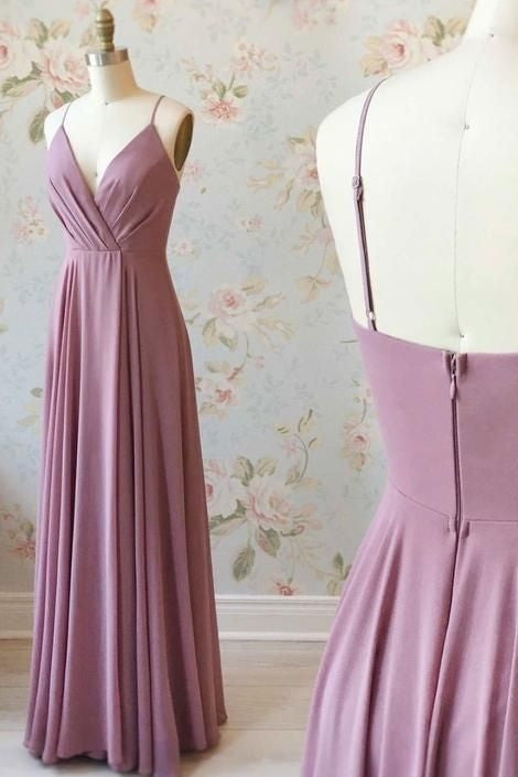 Elegant A-line V-Neck Mauve Bridesmaid Dress FancyVestido Elegant A-line V-Neck Mauve Bridesmaid Dress FancyVestido