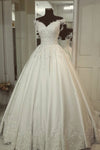 Princess Off-the-Shoulder Ivory Wedding Gown with Appliques