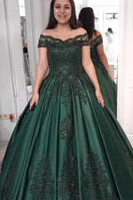 Princess Off-the-Shoulder Dark Green Wedding Dress with Appliques