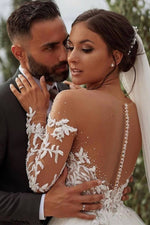 Gorgeous Long Sleeves White Wedding Dress with Appliques