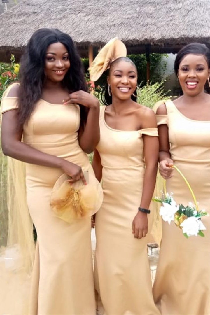 Mermaid One Shoulder Long Gold Bridesmaid Dress – FancyVestido