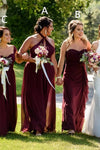 Mismatched Long Burgundy Chiffon Bridesmaid Dress