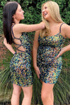 Tight Navy Blue Sequined Short Homecoming Dress