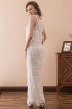 Ivory Boho Long Bridesmaid Dress with Tassel