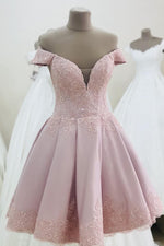 Off the Shoulder Pink Homecoming Dress with Lace