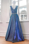 Sparkle V-Neck Sleeveless Long Prom Dress with Beaded Belt