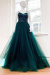 Elegant Straps Dark Green Sequined Top Formal Dress