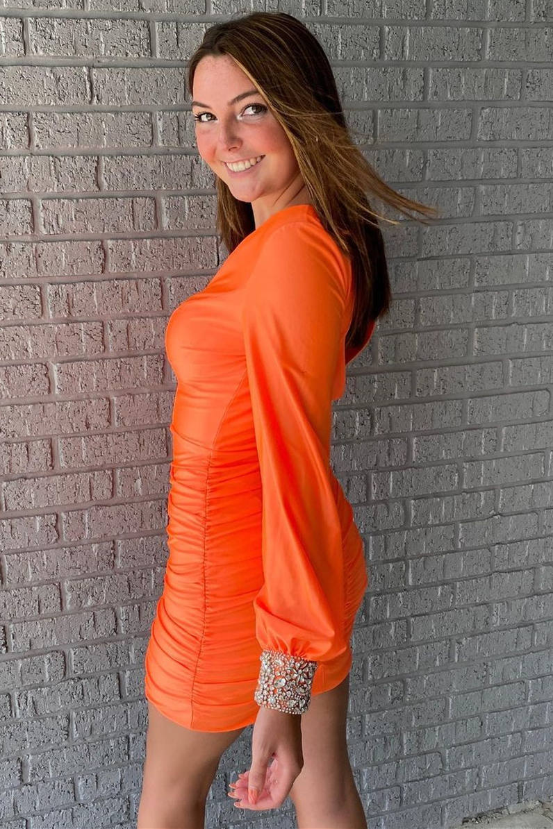 Elegant Long Sleeves Orange Short Party Dress
