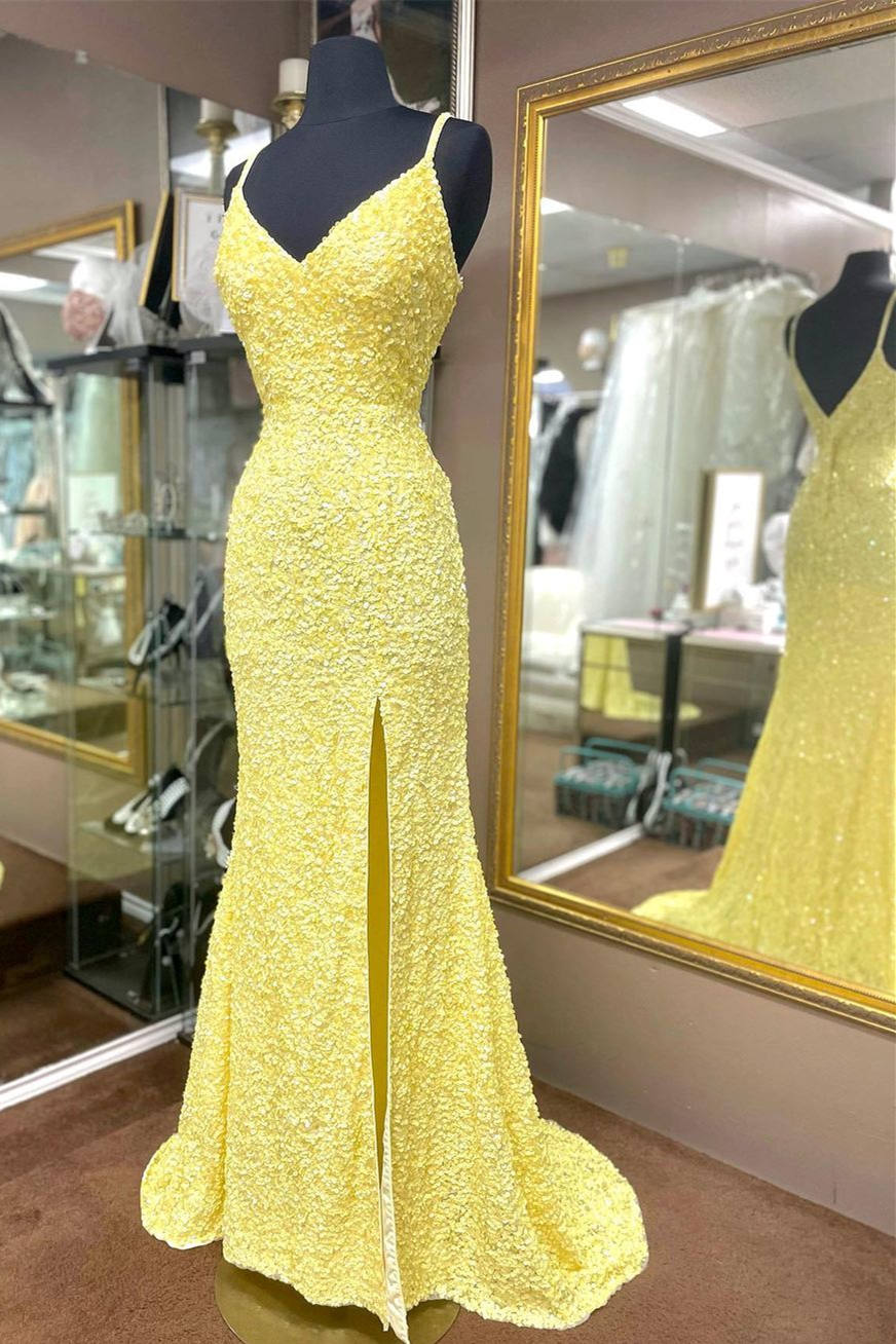 Elegant Yellow Sequins Mermaid Prom Dress FancyVestido Elegant Yellow Sequins Mermaid Prom Dress FancyVestido