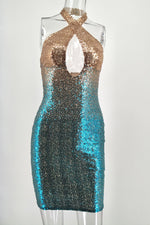 Sparkly Halter Keyhole Sheath Sequins Party Dress