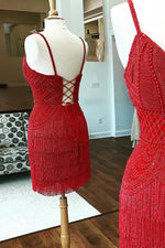 Sheath Lace-Up Tassel Red Homecoming Dress