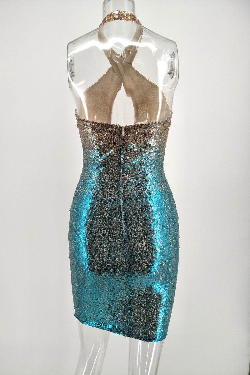 Sparkly Halter Keyhole Sheath Sequins Party Dress