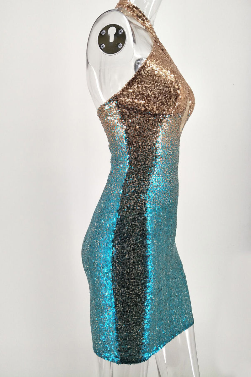Sparkly Halter Keyhole Sheath Sequins Party Dress