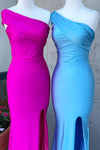One Shoulder Side Slit Mermaid Long Prom Dress
