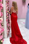 Classic Red Backless Long Prom Dress with Slit
